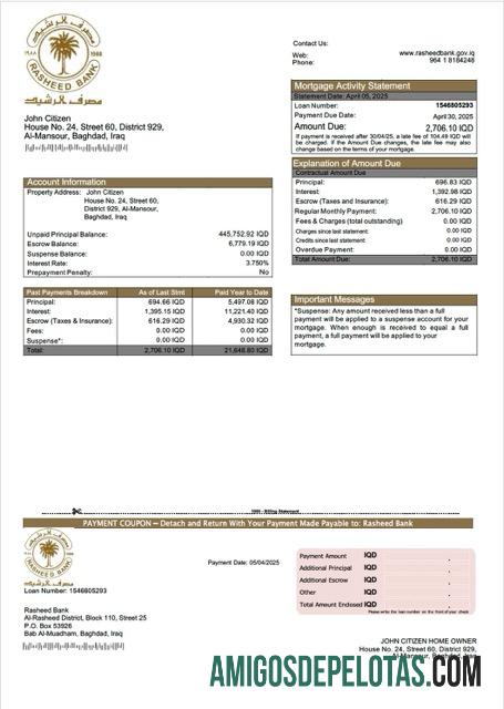 para download Modelo Word e PDF de declaração de hipoteca do Banco Rasheed do Iraque